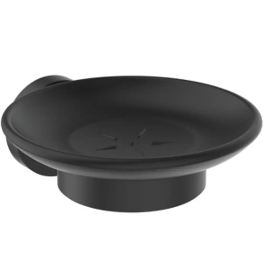 Schwarze Seifenschale mit satinierter Oberfläche. Rundes Design mit einer genoppten Einlage. Hergestellt von Ideal Standard. Ideal für Badezimmeranwendungen.